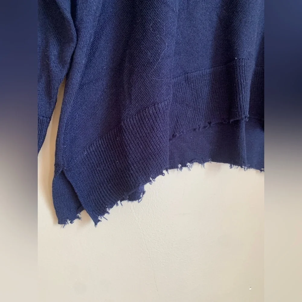 Kerisma wool blend sweater navy blue thin soft distressed edges capsule basic